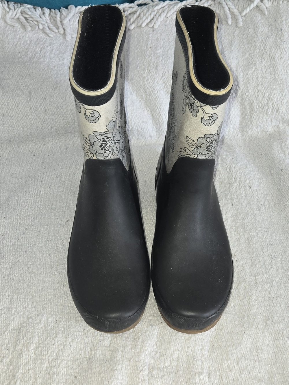 Tretorn Black Floral Mid-Calf Rain Boots Size 38